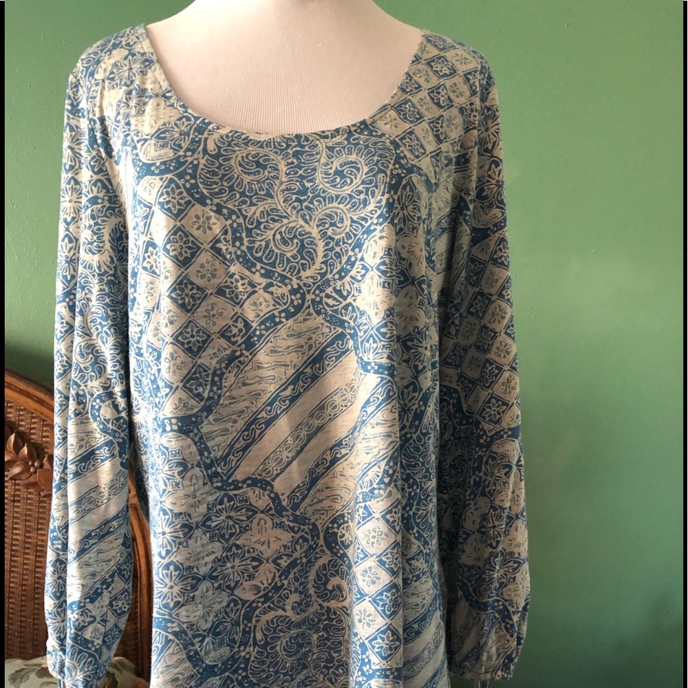 Lucky Brand Dutch Blue & Off White Blouse